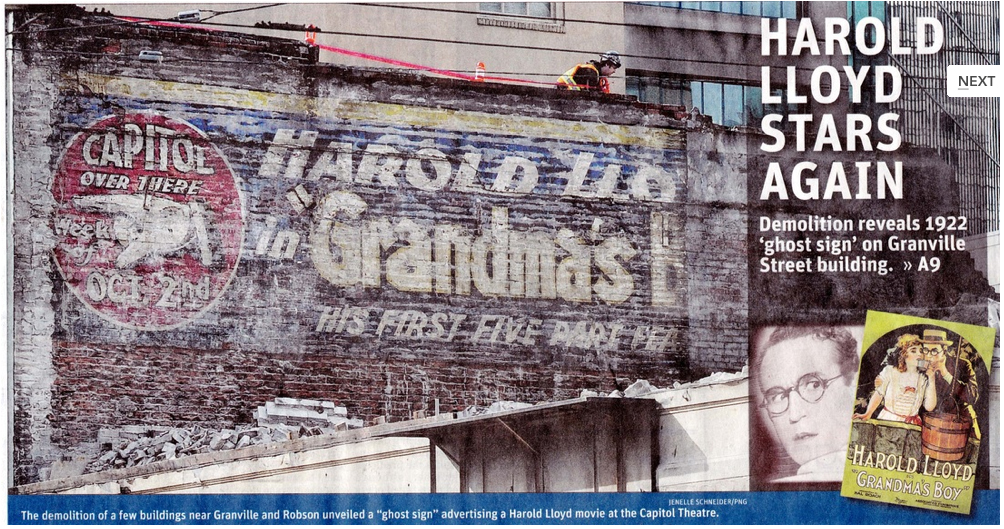 image of old sign advertising Harold Lloyd's Grandma's Boy